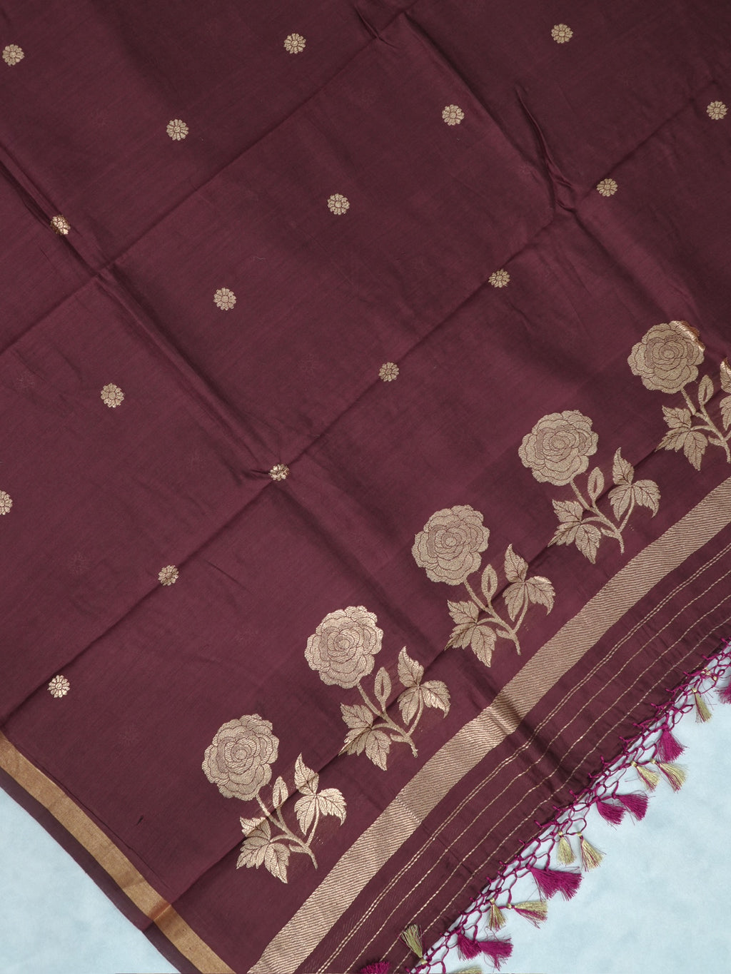 Handwoven Banarasi Pure Munga Silk Dupatta – Deep Wine with Antique Gold Zari