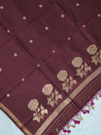 Handwoven Banarasi Pure Munga Silk Dupatta – Deep Wine with Antique Gold Zari