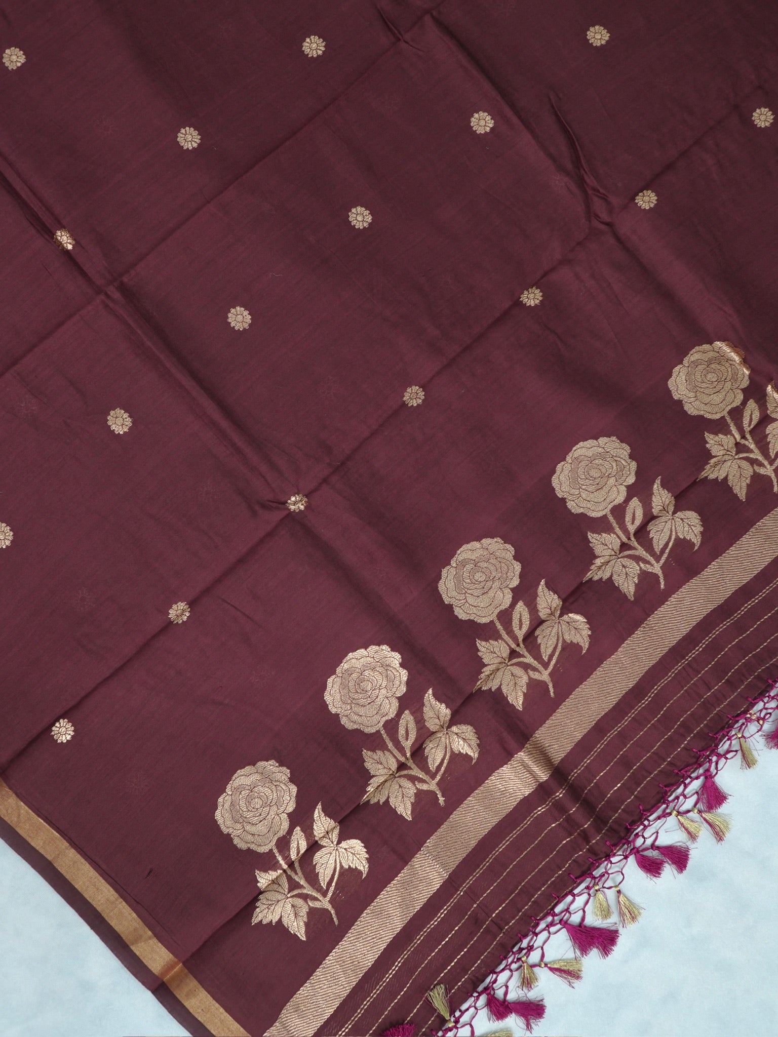 Handwoven Banarasi Pure Munga Silk Dupatta – Deep Wine with Antique Gold Zari