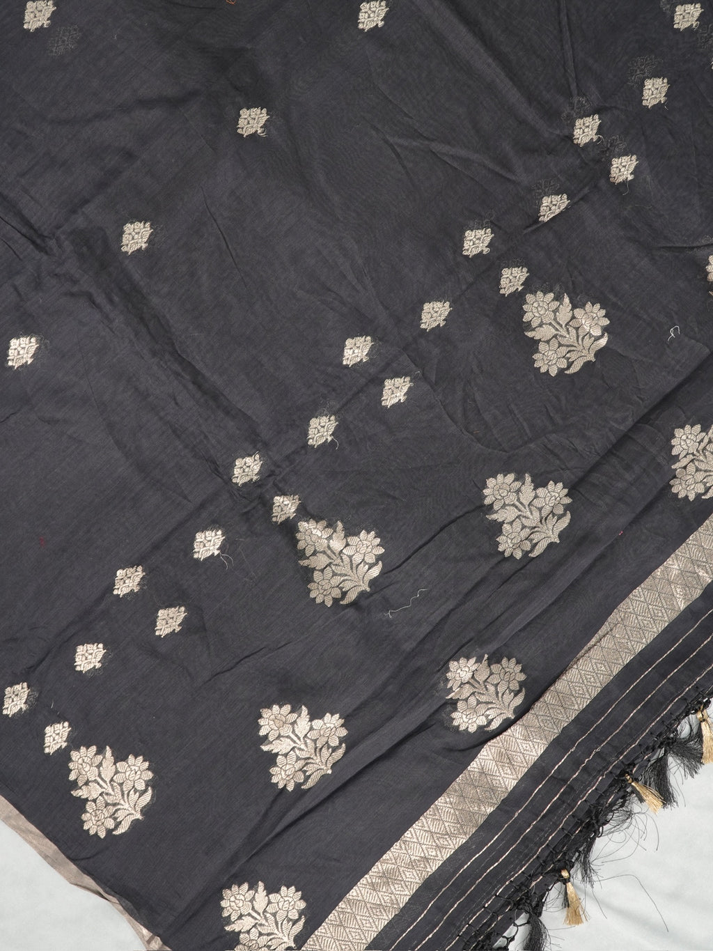 Handwoven Banarasi Pure Munga Silk Dupatta – Charcoal Black with Silver Zari