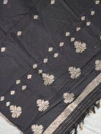 Handwoven Banarasi Pure Munga Silk Dupatta – Charcoal Black with Silver Zari