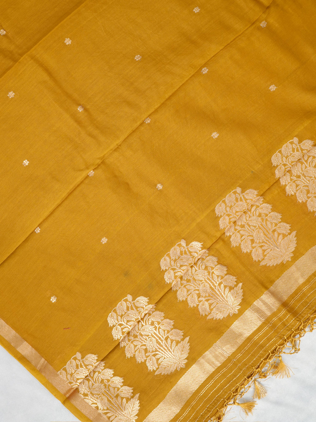Handwoven Banarasi Pure Munga Silk Dupatta – Golden Yellow with Silver &amp; Gold Zari
