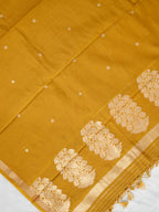 Handwoven Banarasi Pure Munga Silk Dupatta – Golden Yellow with Silver &amp; Gold Zari