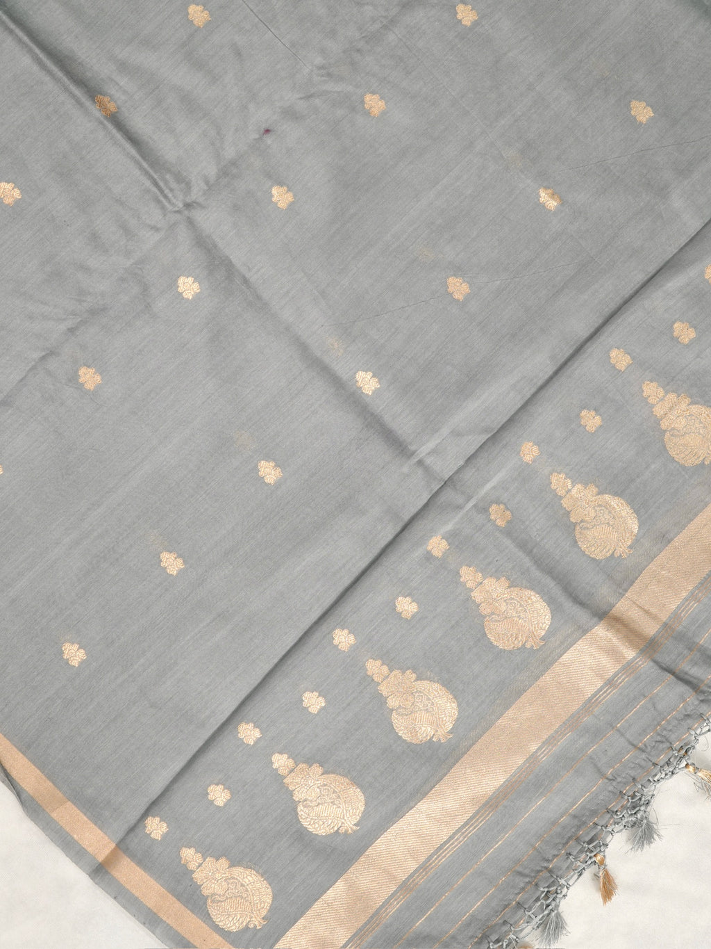 Handwoven Banarasi Pure Munga Silk Dupatta – Grey with Gold Zari