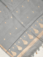 Handwoven Banarasi Pure Munga Silk Dupatta – Grey with Gold Zari