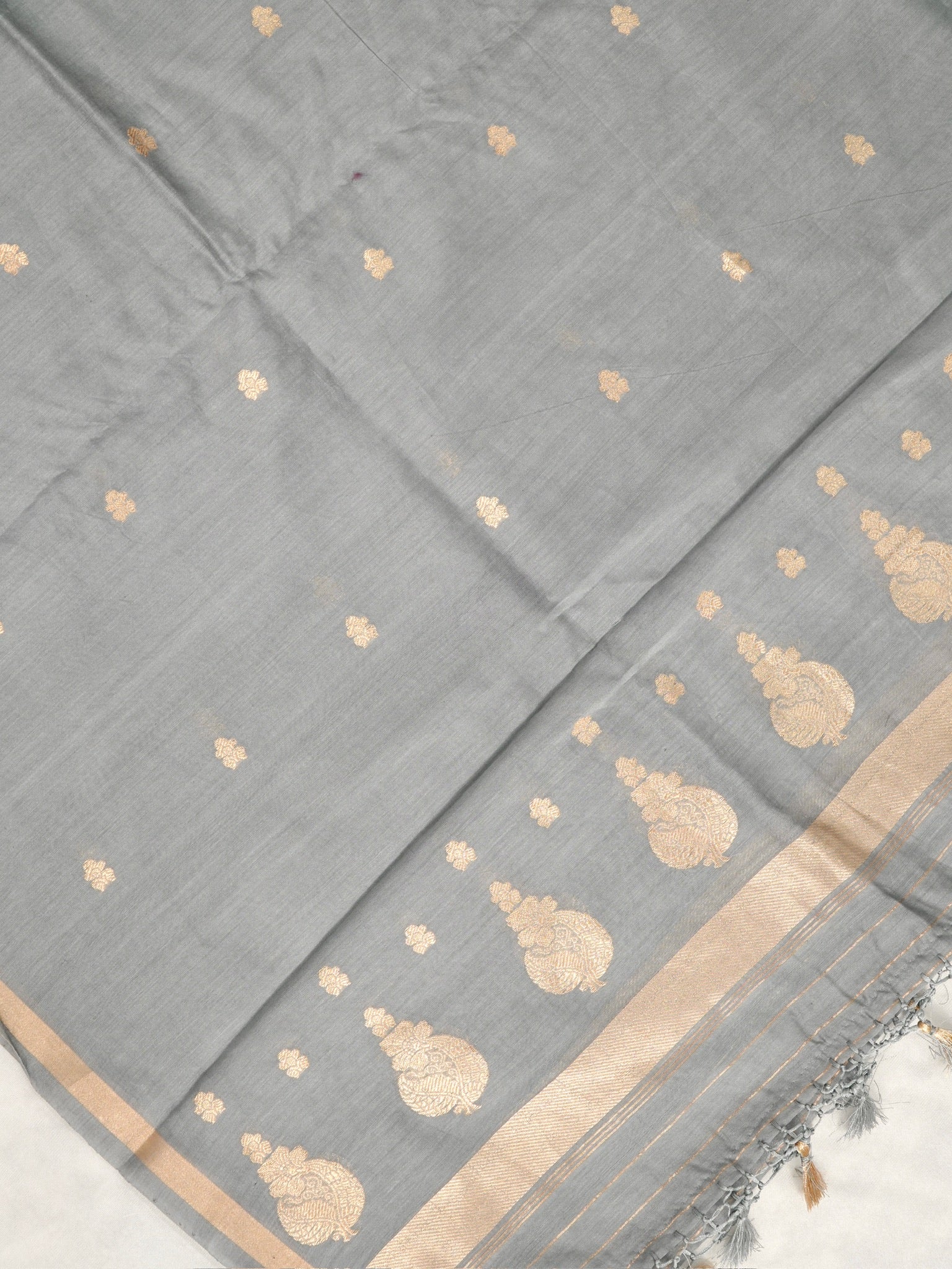 Handwoven Banarasi Pure Munga Silk Dupatta – Grey with Gold Zari
