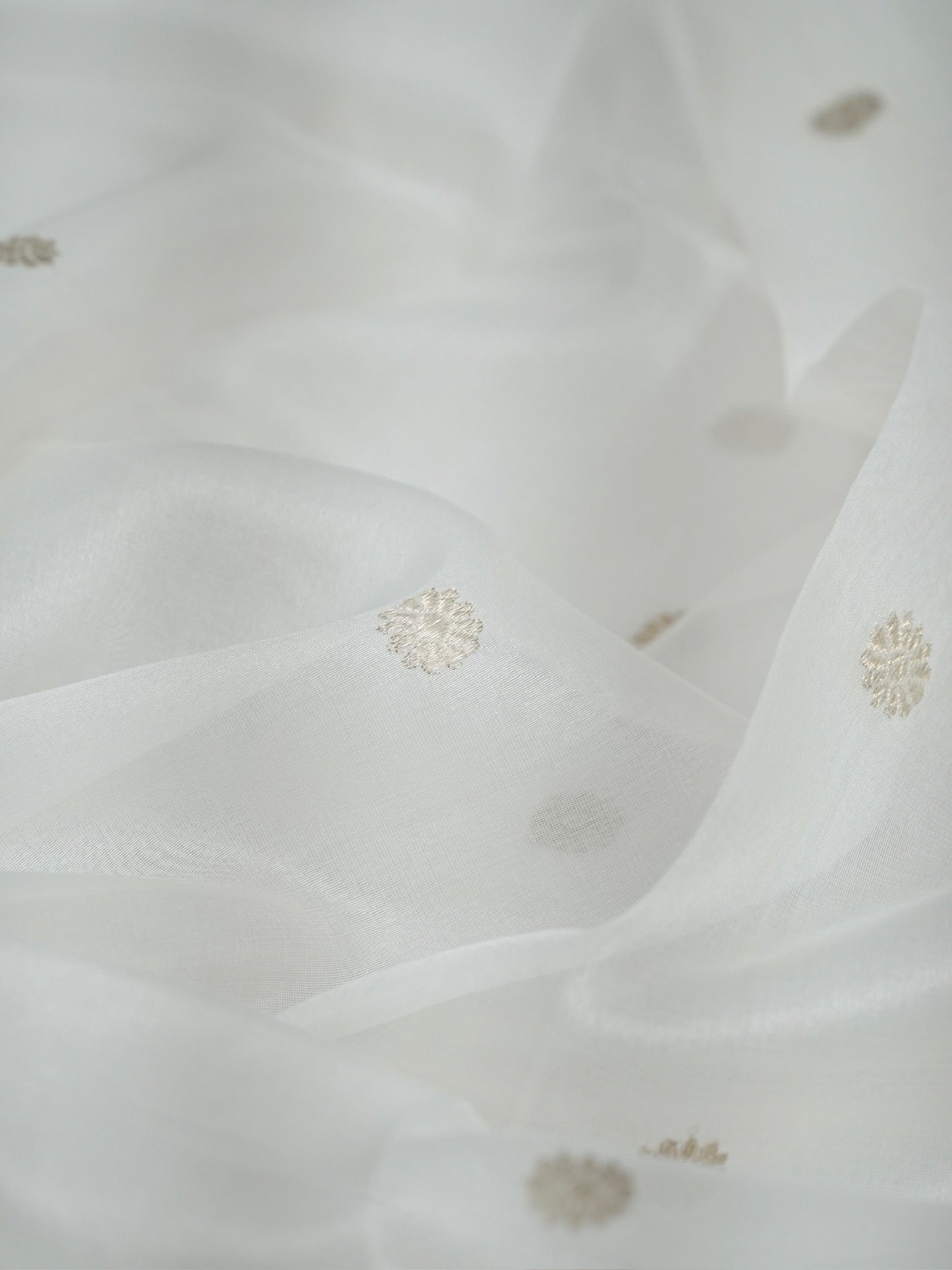 Handwoven Banarasi Pure Kora Organza Silk Dupatta – Pristine White with Silver Zari (Dyeable)