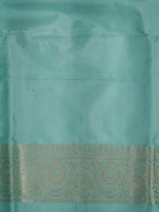 Banarasi Pure Katan Silk Kadhwa Unstitched Suit 3-Piece Set – Turquoise Blue with Silver Zari