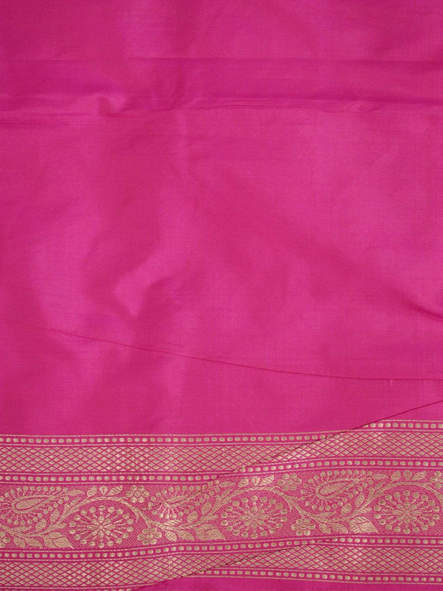 Handwoven Banarasi Pure Katan Silk Kadhwa Unstitched Suit 3-Piece Set – Bright Rani Pink with Gold Floral Jaal & Zari Work