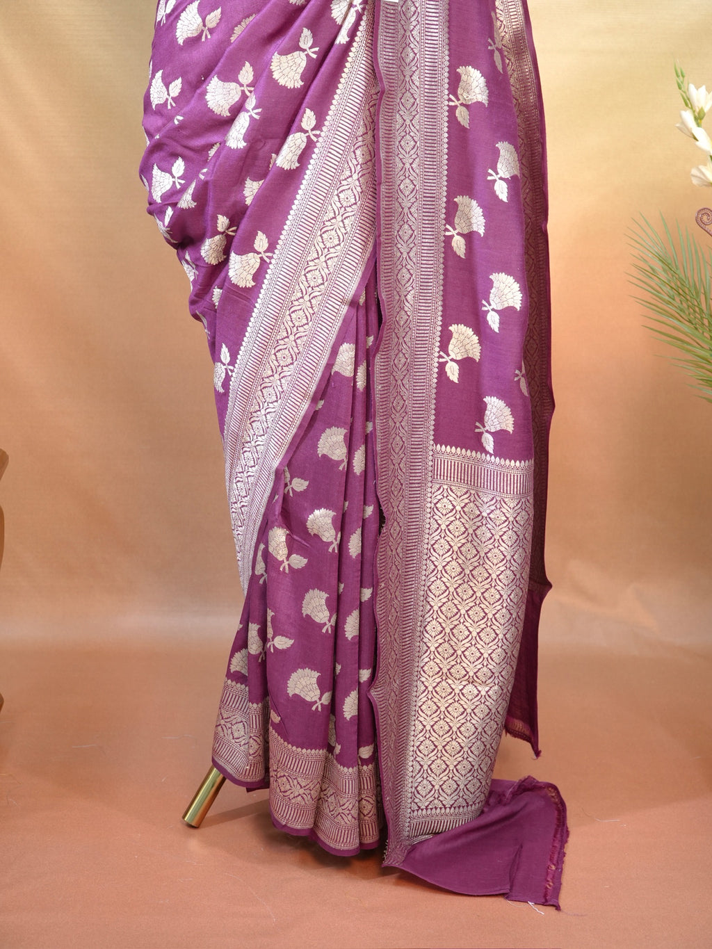 Banarasi Pure Muga Silk Saree with Reshmi Zari Work – Handloom Cutwork