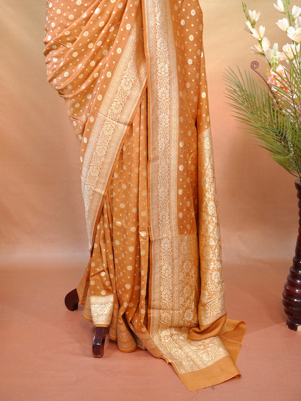 Banarasi Pure Muga Silk Saree with Reshmi Zari Work – Handloom Cutwork