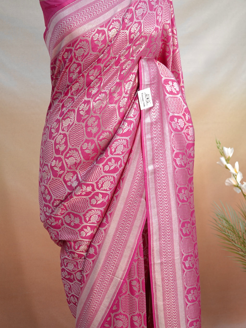 Banarasi Pure Chiniya Silk Brocade Saree with Reshmi Zari Work - Handwoven
