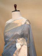 Banarasi Pure Tissue Silk Saree-Steel Blue with Silver Zari
