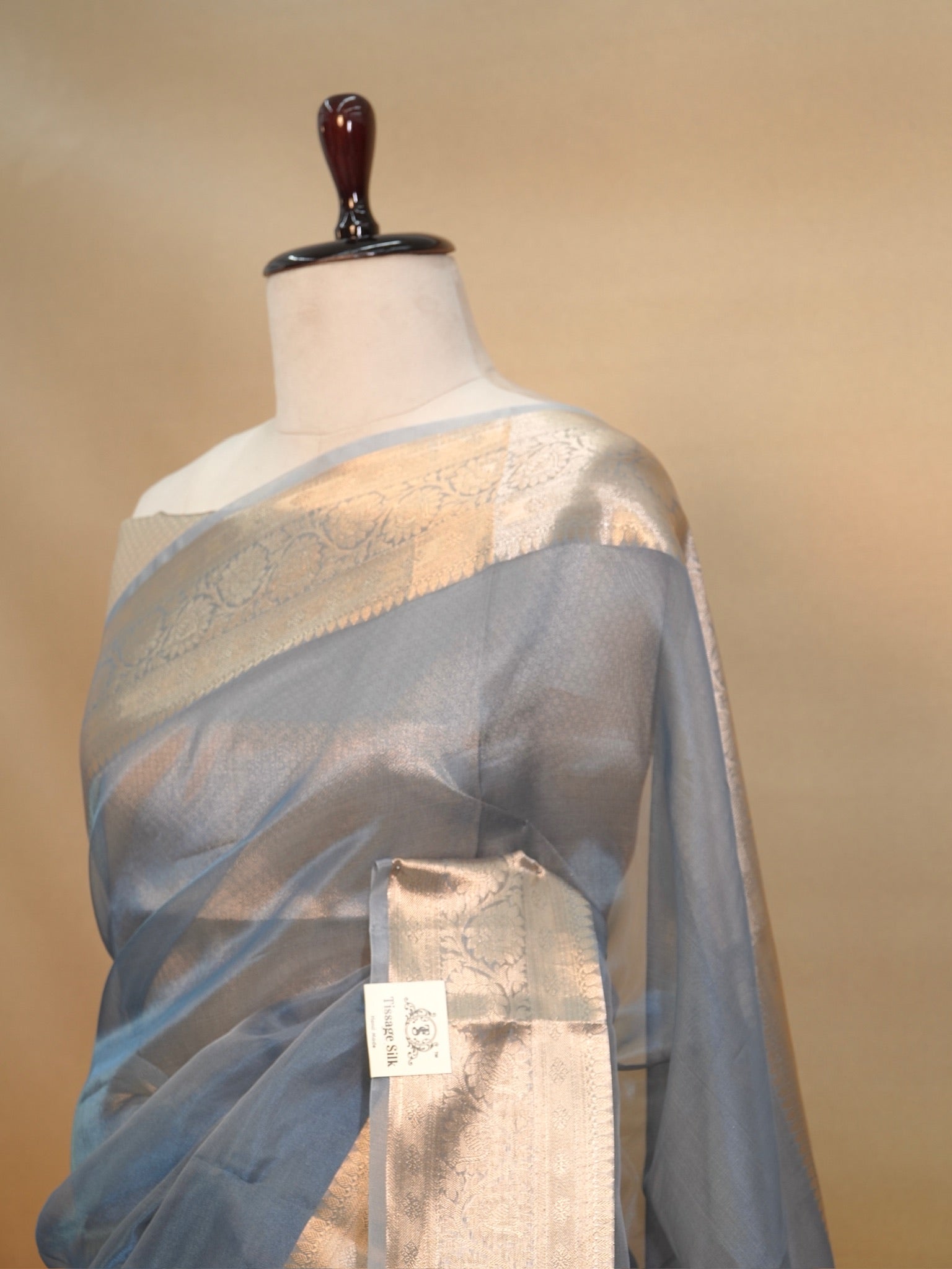 Banarasi Pure Tissue Silk Saree-Steel Blue with Silver Zari