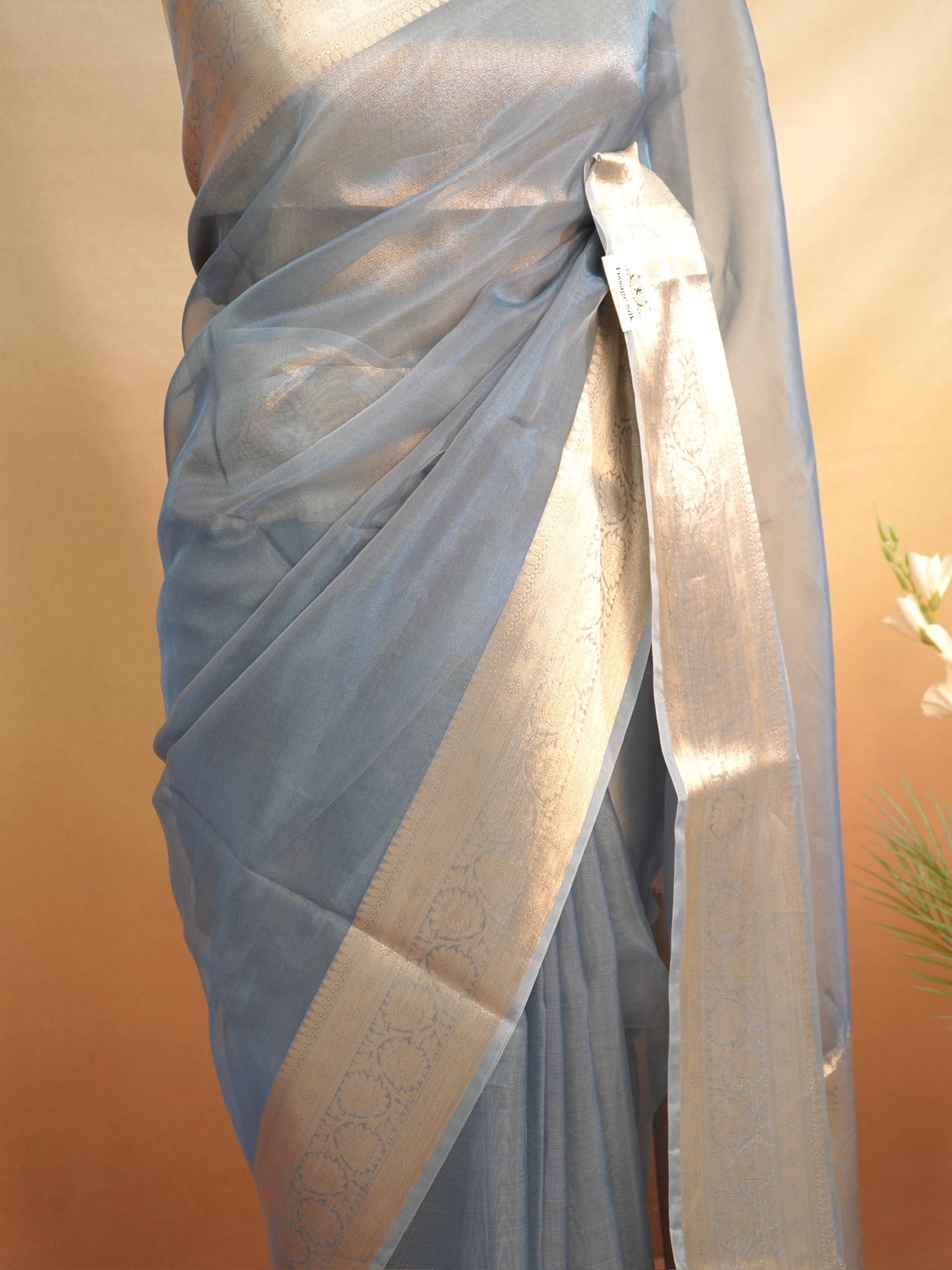 Banarasi Pure Tissue Silk Saree-Steel Blue with Silver Zari