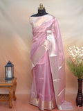 Banarasi Pure Tissue Silk Saree – Powder Pink with Silver-Gold Zari