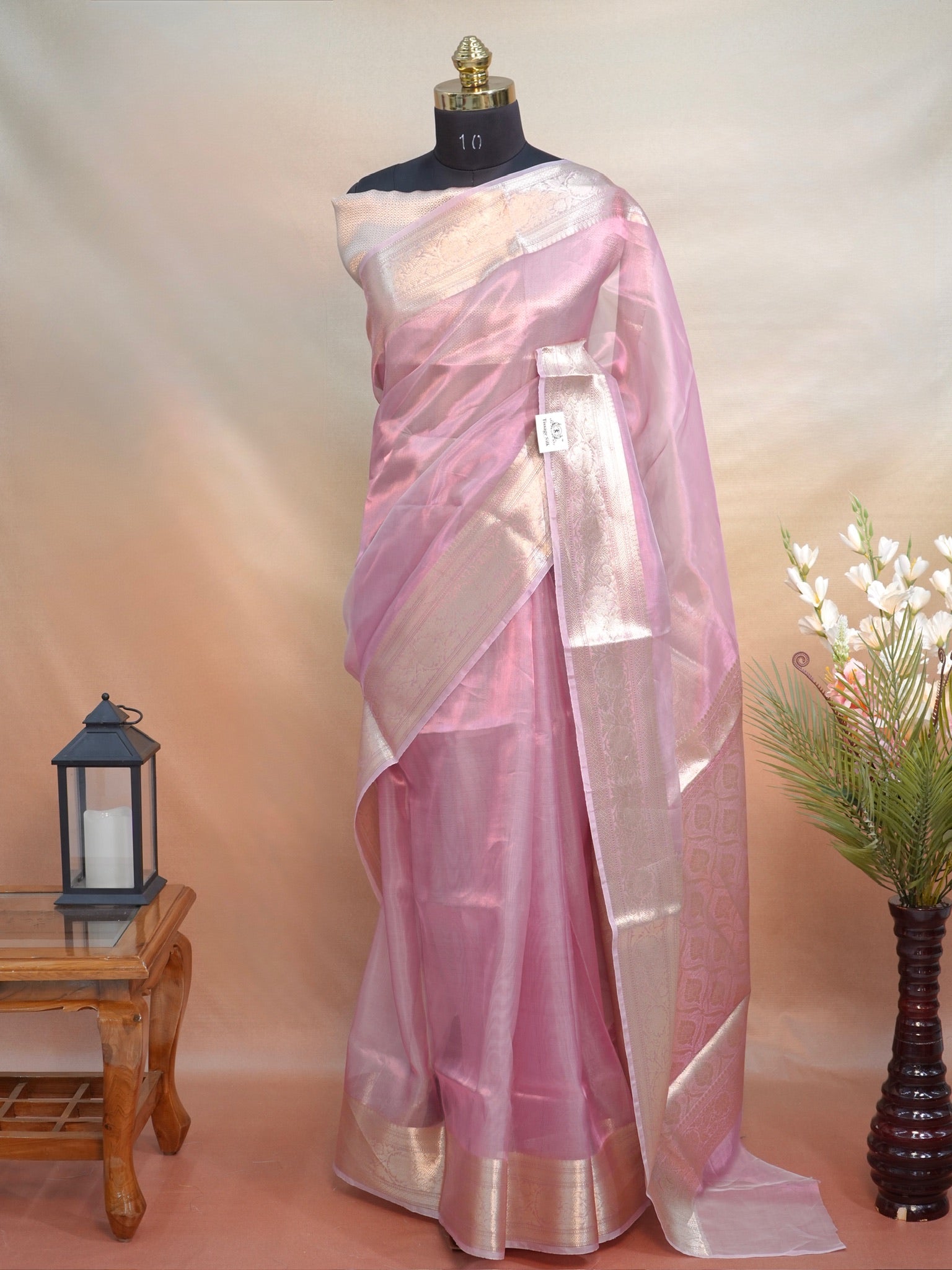 Banarasi Pure Tissue Silk Saree – Powder Pink with Silver-Gold Zari