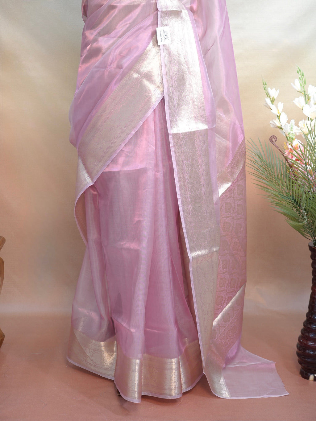 Banarasi Pure Tissue Silk Saree – Powder Pink with Silver-Gold Zari
