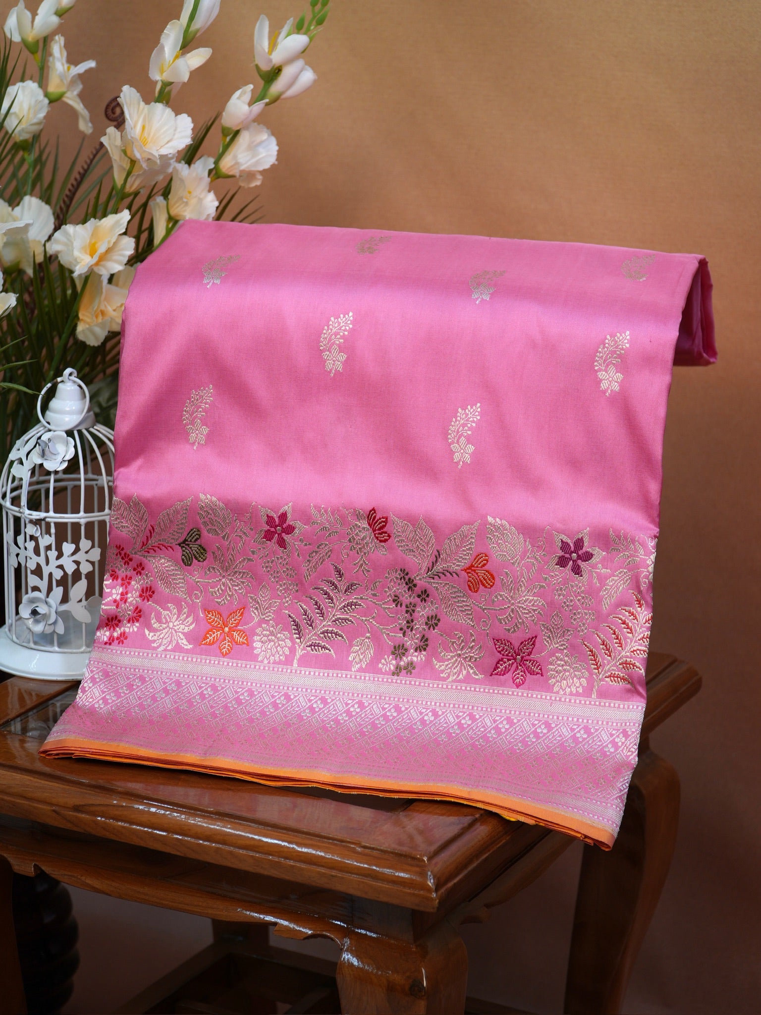 Baby Pink Banarasi Pure Katan Silk Tilfi Kadhwa Saree with Meenakari