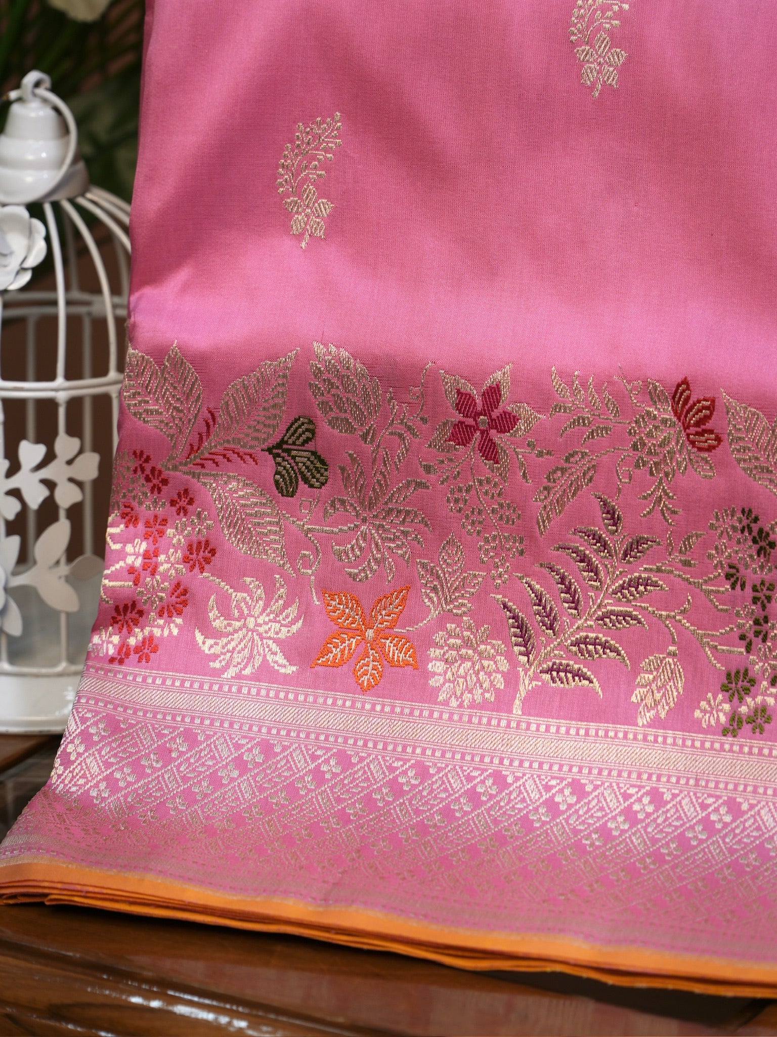 Baby Pink Banarasi Pure Katan Silk Tilfi Kadhwa Saree with Meenakari