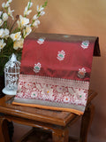 Dual-Tone Rust Red & Gold Banarasi Pure Katan Silk Tilfi Kadhwa Saree with Contrast Mustard Yellow Blouse