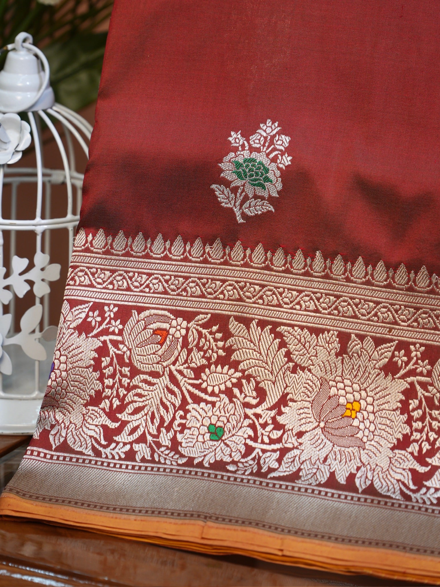 Dual-Tone Rust Red & Gold Banarasi Pure Katan Silk Tilfi Kadhwa Saree with Contrast Mustard Yellow Blouse