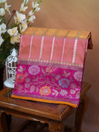 Dual-Tone Peach Gold & Rani Pink Banarasi Pure Katan Silk Tilfi Kadhwa Saree with Meenakari