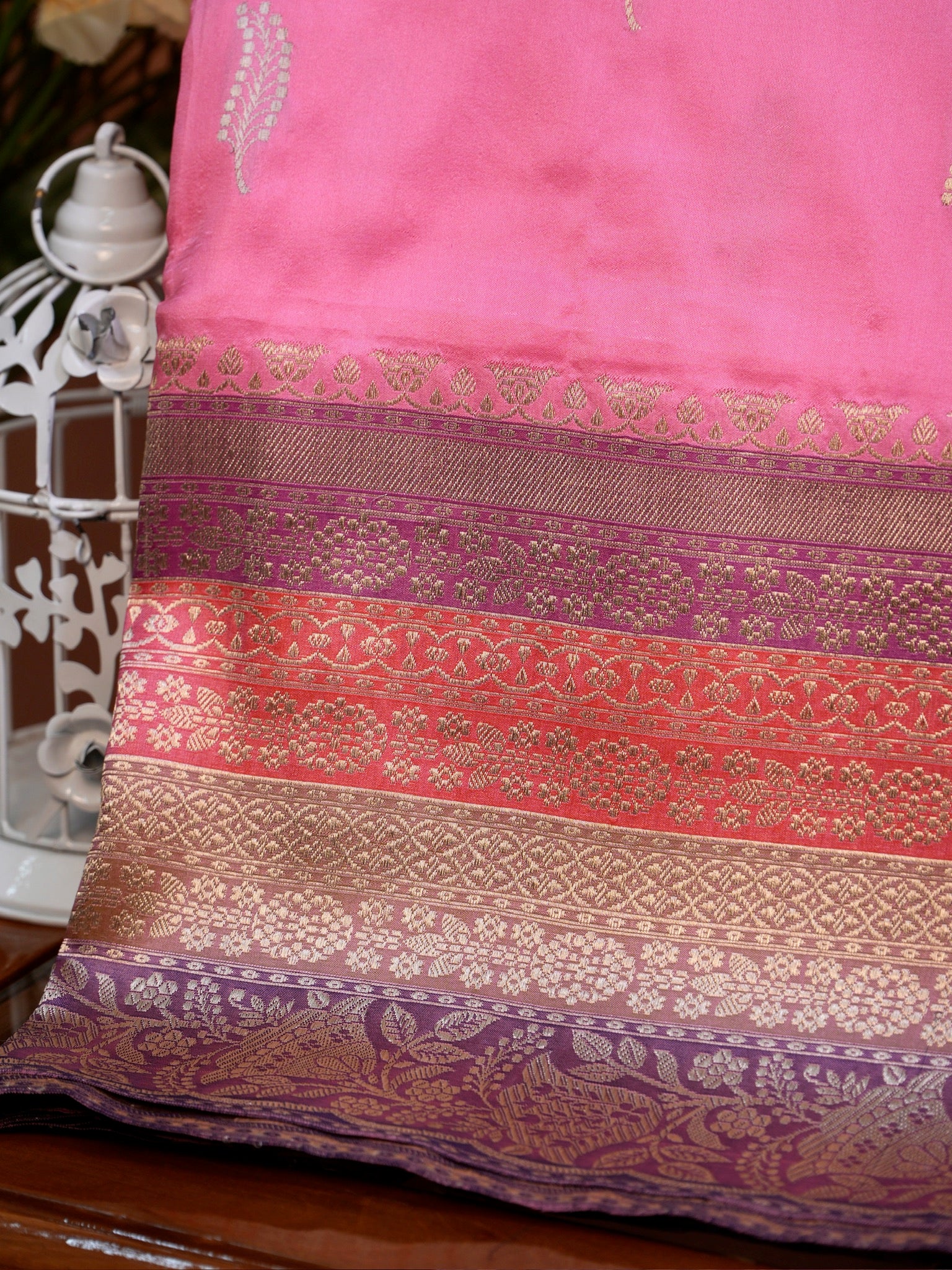 Baby Pink Banarasi Pure Katan Silk Tilfi Kadhwa Saree with Meenakari