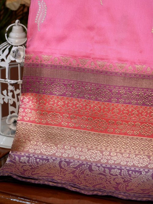 Baby Pink Banarasi Pure Katan Silk Tilfi Kadhwa Saree with Meenakari