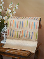 Beige Off-White Banarasi Pure Katan Silk Kadhwa Saree with Multi-Colored Geometric Stripes &amp; Silver Zari