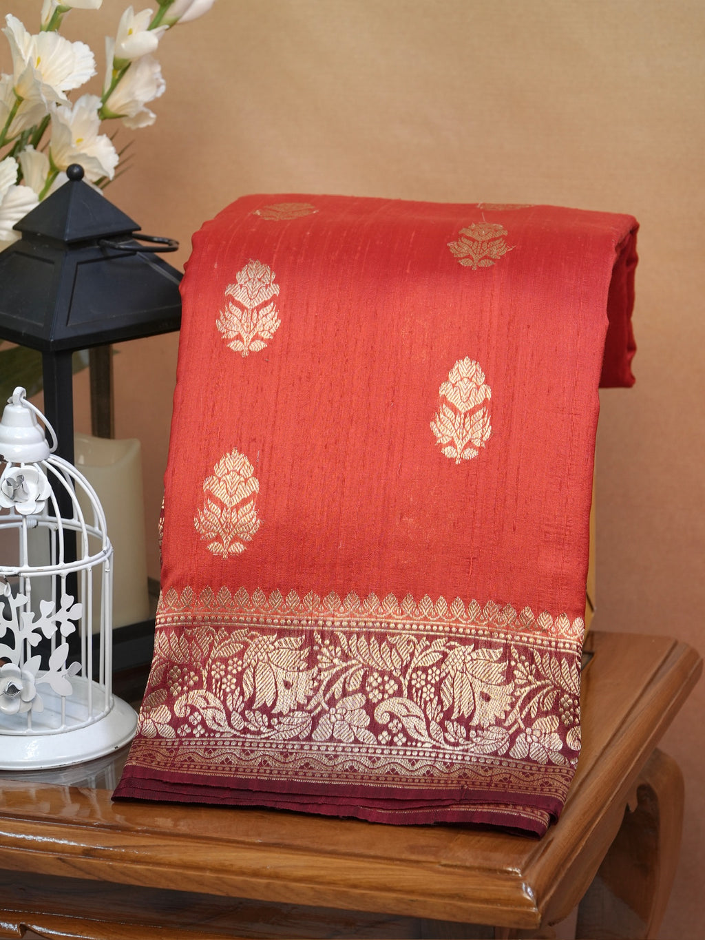 Banarasi Pure Raw Matka Silk Handmade Kadhuva Saree