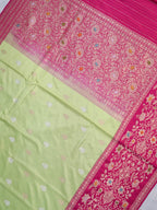 Pistachio Green & Rani Pink Banarasi Pure Katan Silk Kadhwa Saree with Tilfi Meenakari Border