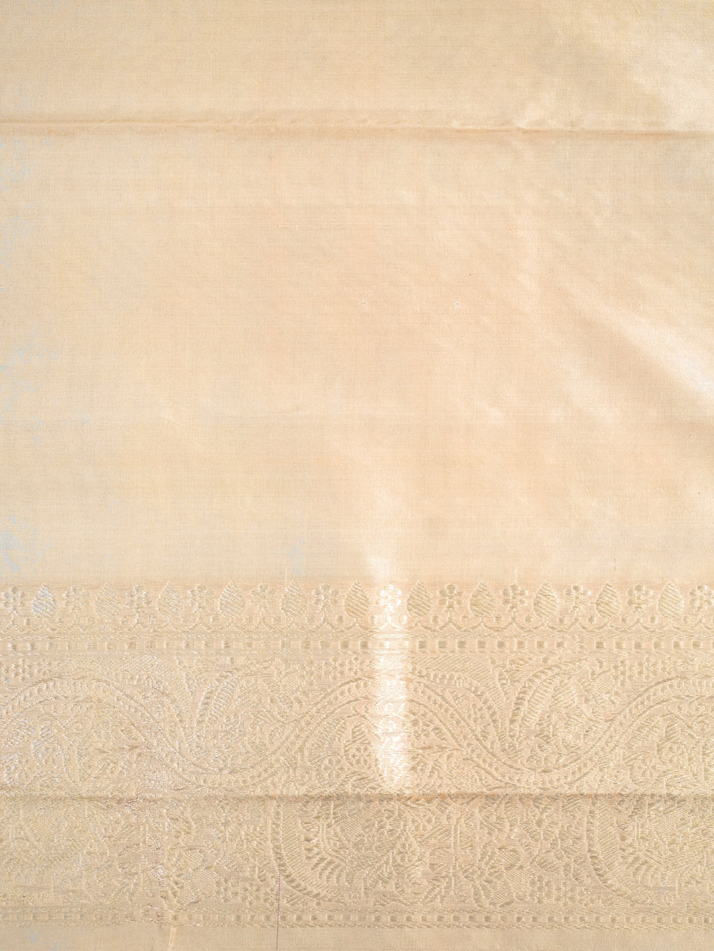 Beige Off-White Banarasi Pure Katan Silk Kadhwa Saree with Multi-Colored Geometric Stripes &amp; Silver Zari