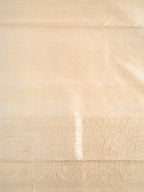 Beige Off-White Banarasi Pure Katan Silk Kadhwa Saree with Multi-Colored Geometric Stripes &amp; Silver Zari