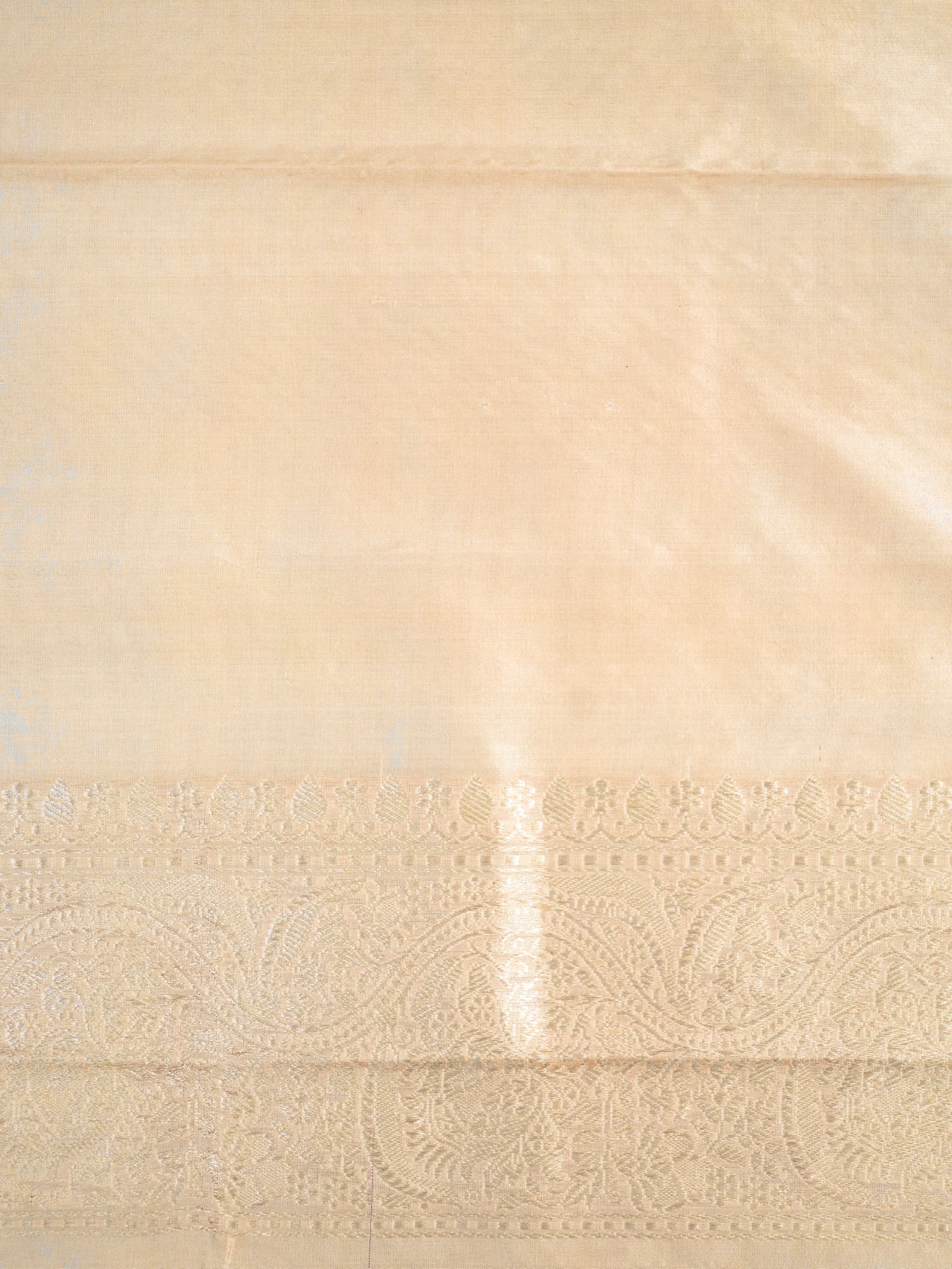 Beige Off-White Banarasi Pure Katan Silk Kadhwa Saree with Multi-Colored Geometric Stripes &amp; Silver Zari
