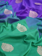 Color-Blocked Royal Blue, Teal & Emerald Green Banarasi Pure Katan Silk Kadhwa Saree with Contrast Red Pallu