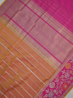 Dual-Tone Peach Gold & Rani Pink Banarasi Pure Katan Silk Tilfi Kadhwa Saree with Meenakari