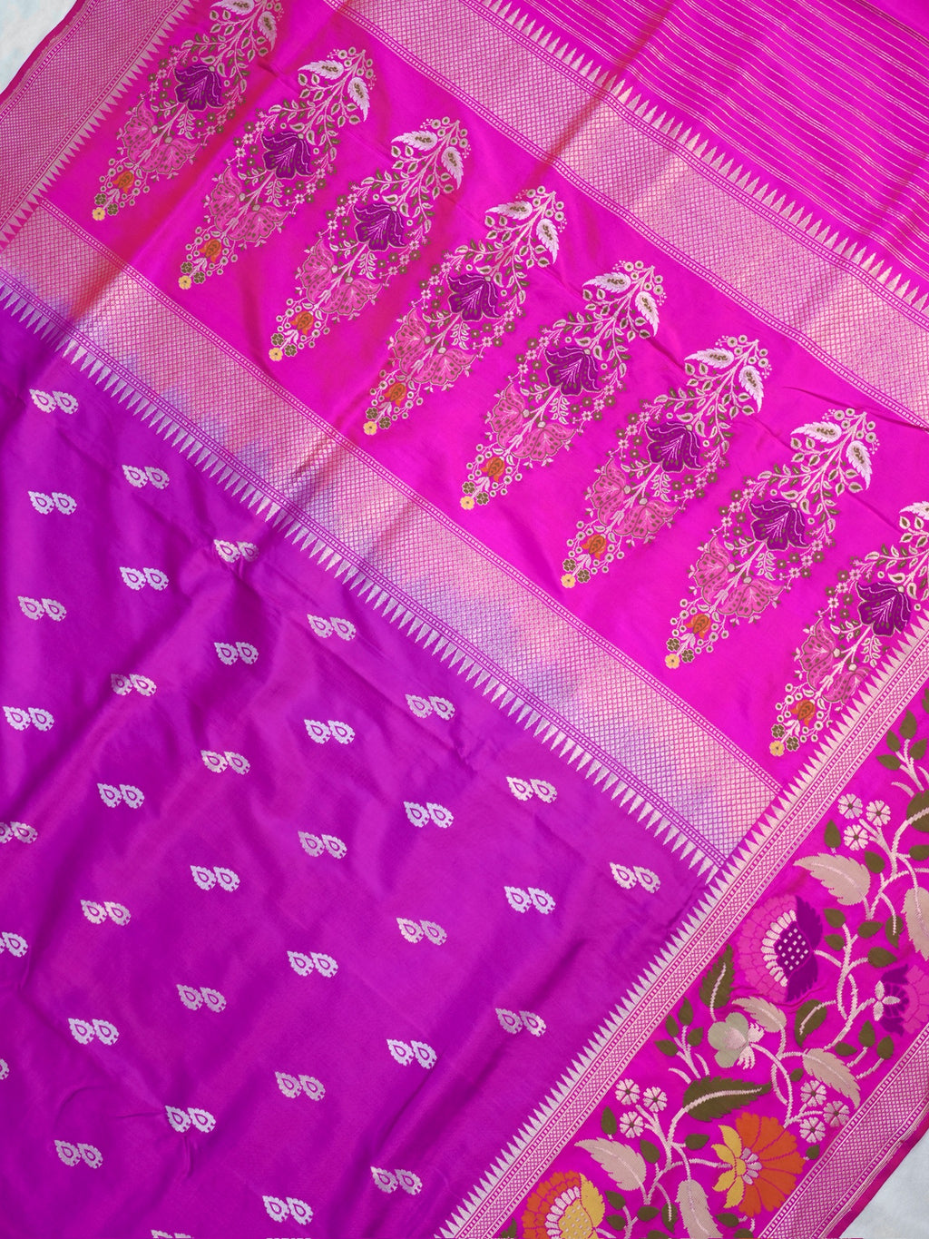 Magenta Pink Banarasi Pure Katan Silk Tilfi Kadhwa Saree with Meenakari
