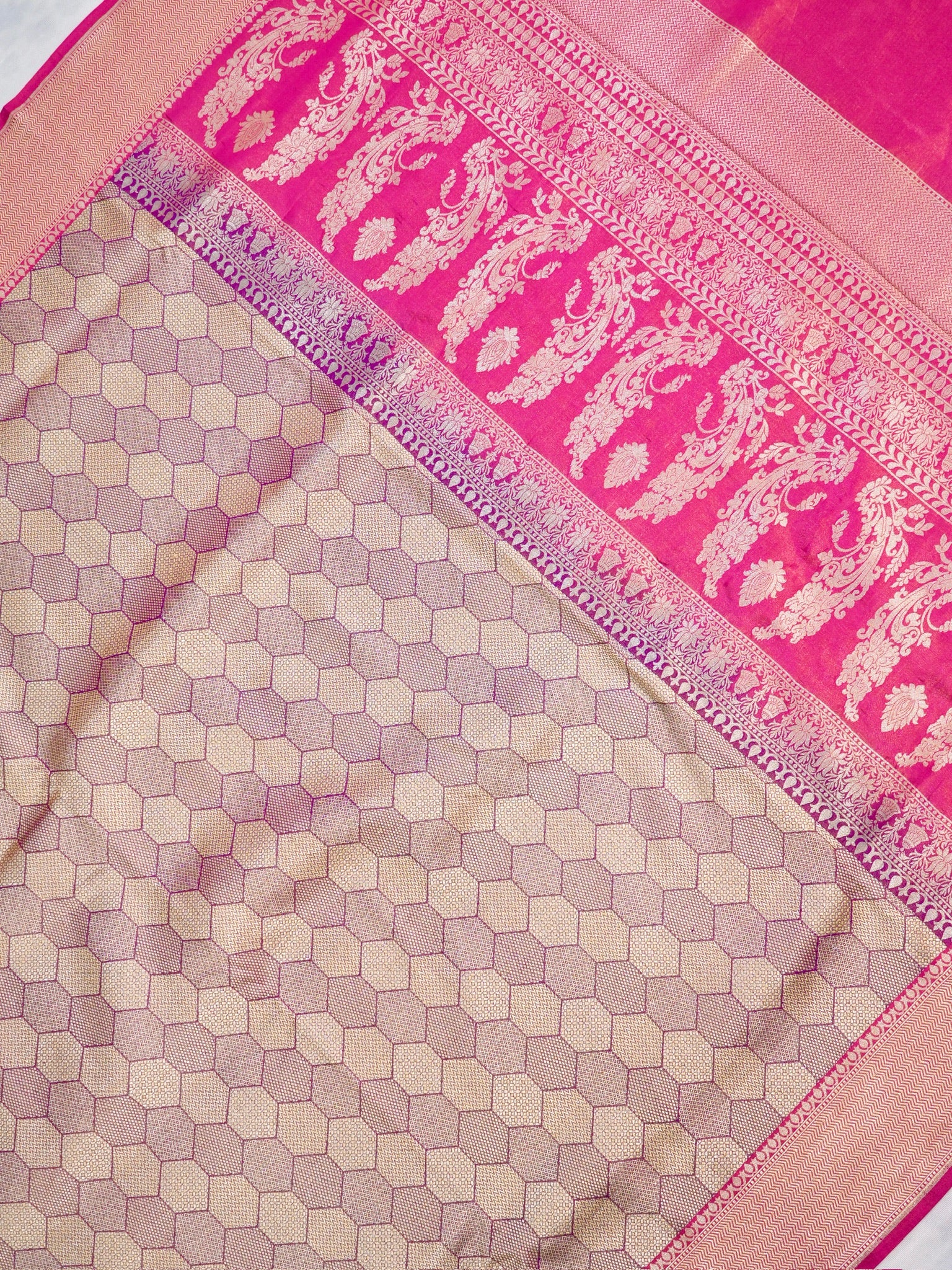 Rani Pink Pure Katan Silk Handwoven Banarasi Brocade Kadhwa Saree