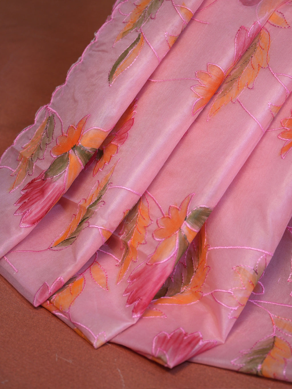 Soft Organza Silk Embroidered Saree with Scalloped Border