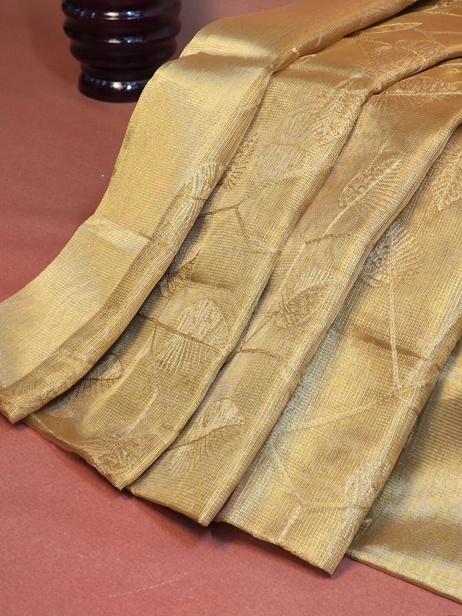 Tissue Silk Embroidered Saree – Golden Beige