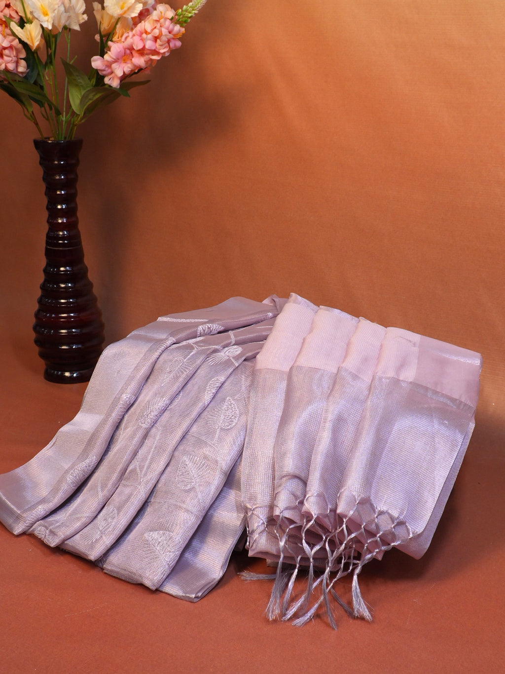Tissue Silk Embroidered Saree – Lavender