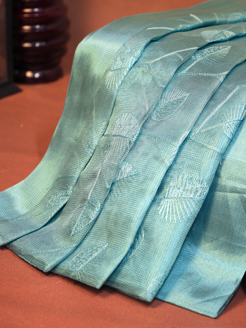 Tissue Silk Embroidered Saree – Aqua Blue