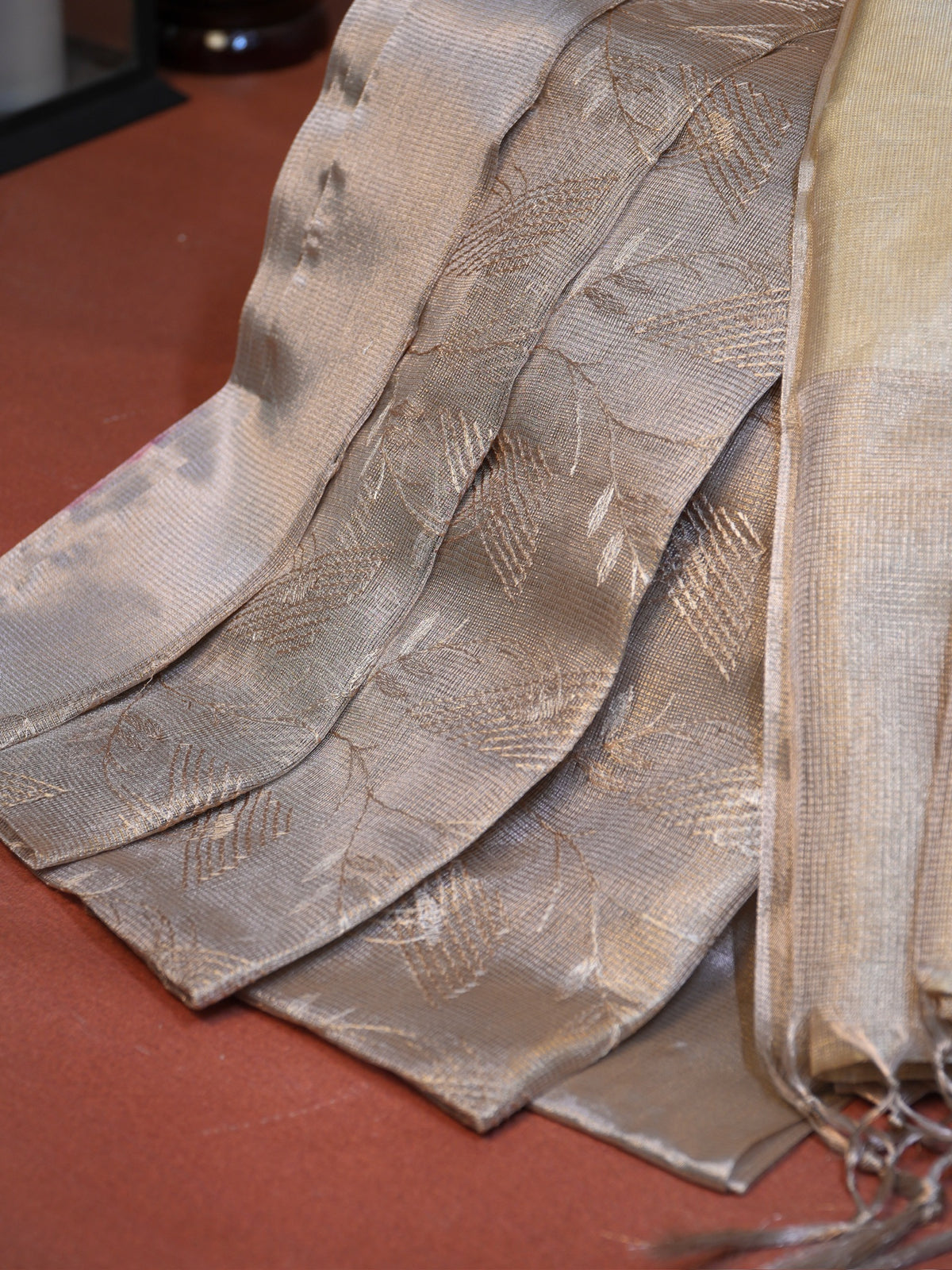 Tissue Silk Embroidered Saree – Beige