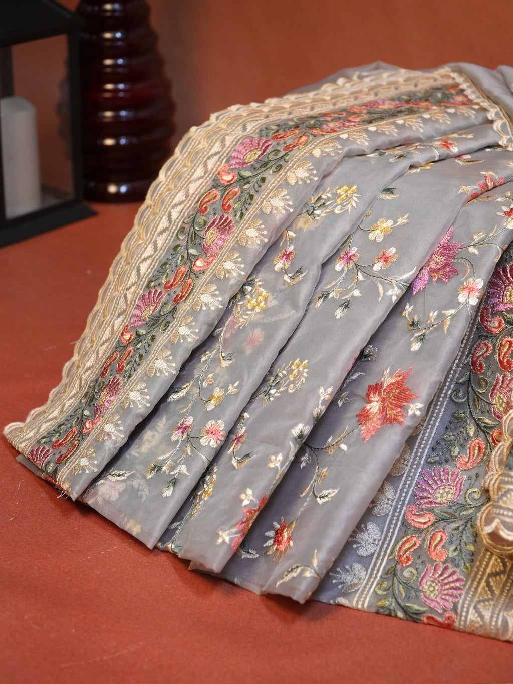 Soft Organza Silk Heavy Floral Embroidered Saree