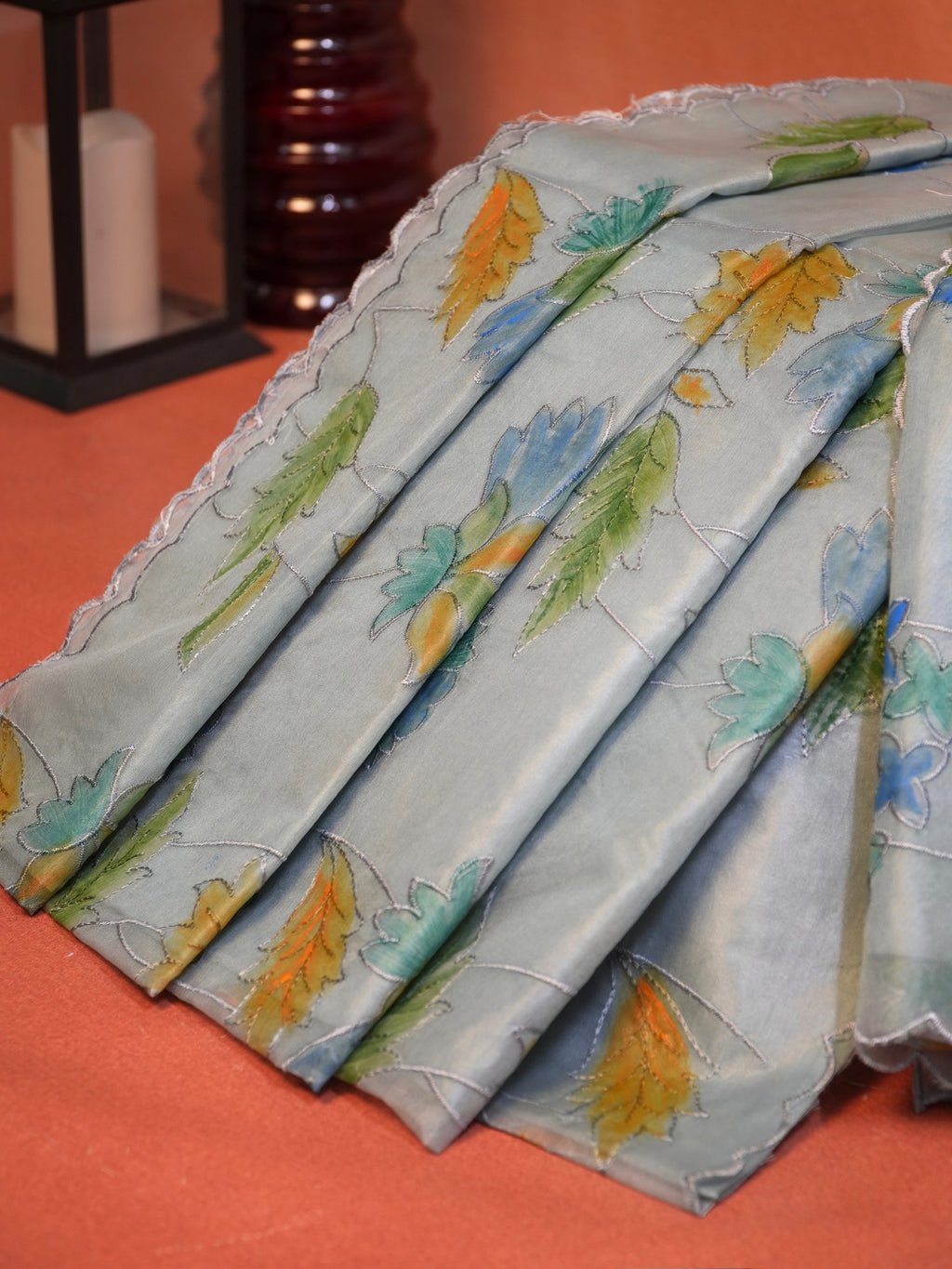 Serene Ice Blue Organza Soft Silk Floral Embroidered Saree