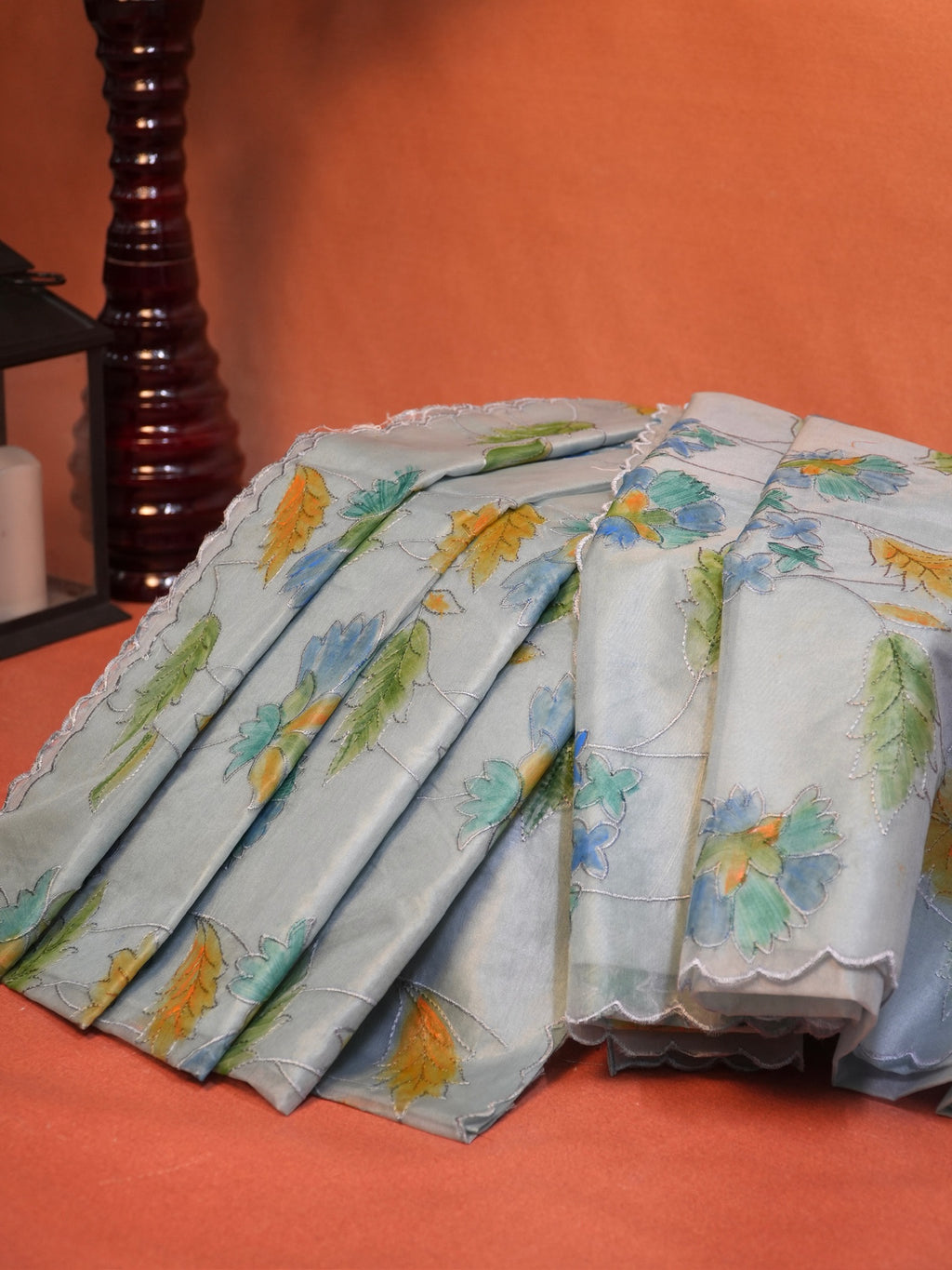 Serene Ice Blue Organza Soft Silk Floral Embroidered Saree