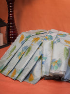 Serene Ice Blue Organza Soft Silk Floral Embroidered Saree