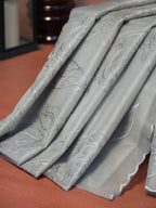 Silver Grey Soft Silk Floral Embroidered Saree
