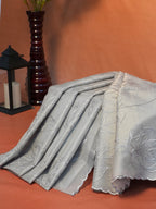 Silver Grey Soft Silk Floral Embroidered Saree